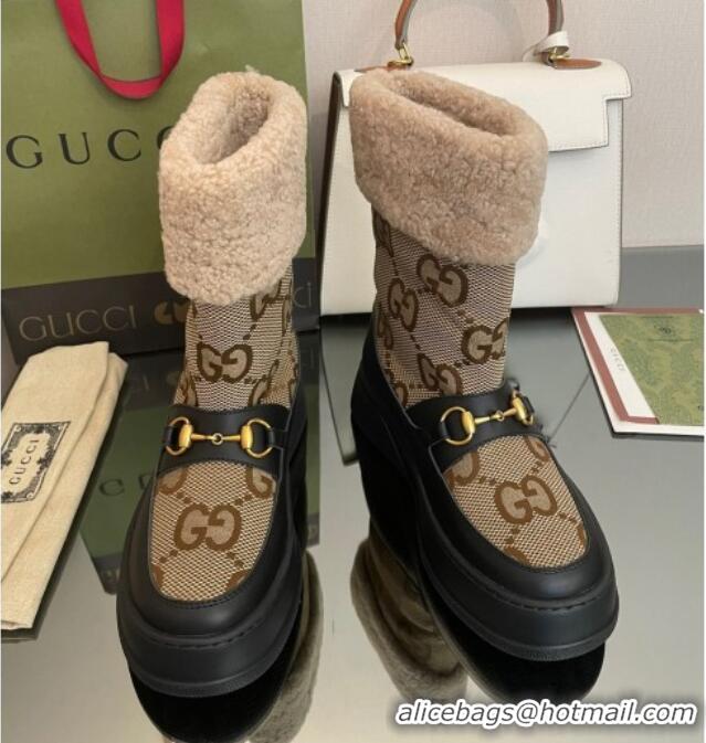 Best Price Gucci Shearling and Maxi-GG Canvas Snow Boots Brown/Black 101021