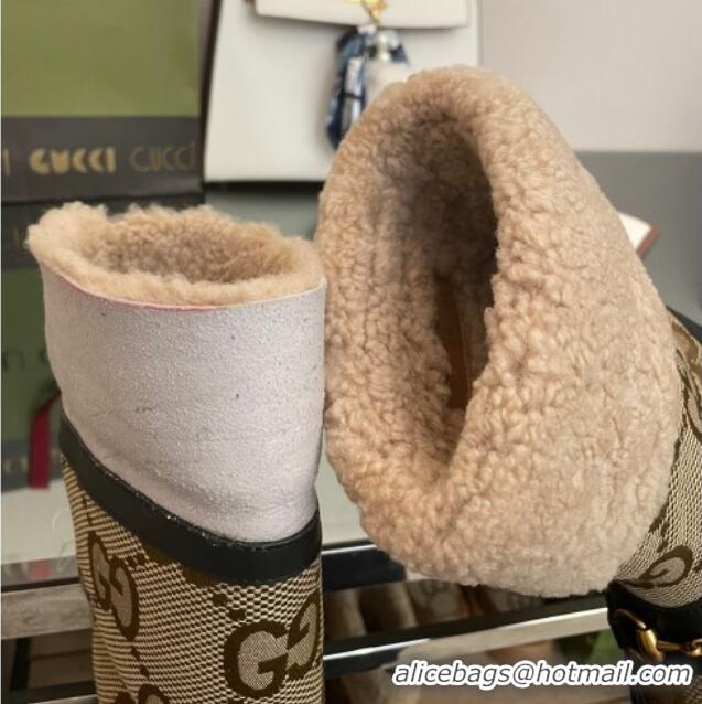 Best Price Gucci Shearling and Maxi-GG Canvas Snow Boots Brown/Black 101021