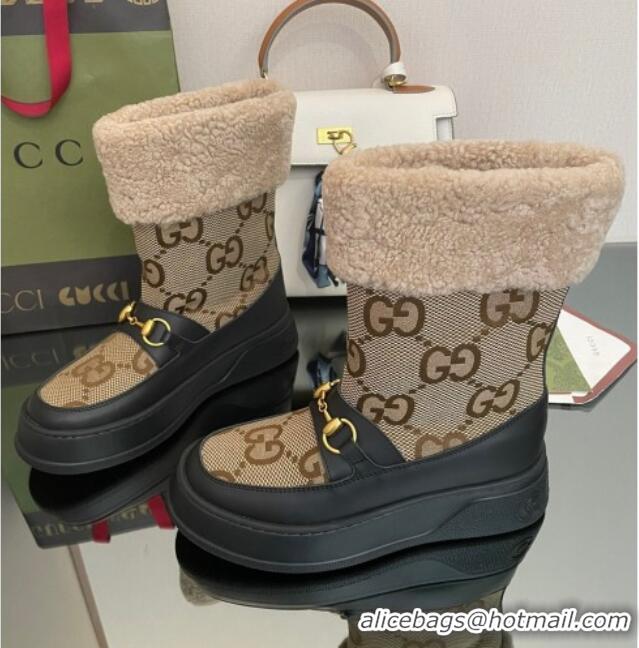 Best Price Gucci Shearling and Maxi-GG Canvas Snow Boots Brown/Black 101021