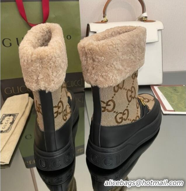 Best Price Gucci Shearling and Maxi-GG Canvas Snow Boots Brown/Black 101021