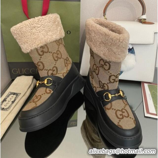 Best Price Gucci Shearling and Maxi-GG Canvas Snow Boots Brown/Black 101021