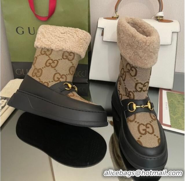 Best Price Gucci Shearling and Maxi-GG Canvas Snow Boots Brown/Black 101021