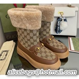 Good Looking Gucci Shearling and GG Canvas Snow Boots Brown/Camel 2022 101023