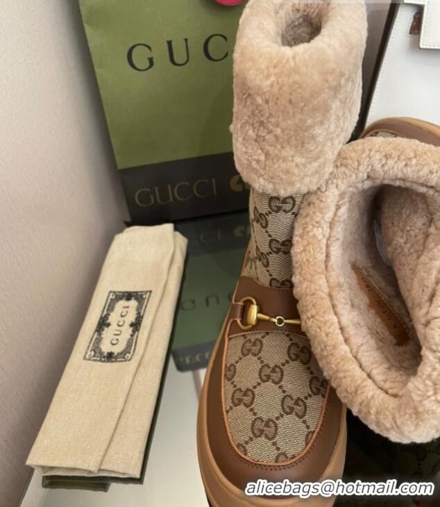 Good Looking Gucci Shearling and GG Canvas Snow Boots Brown/Camel 2022 101023