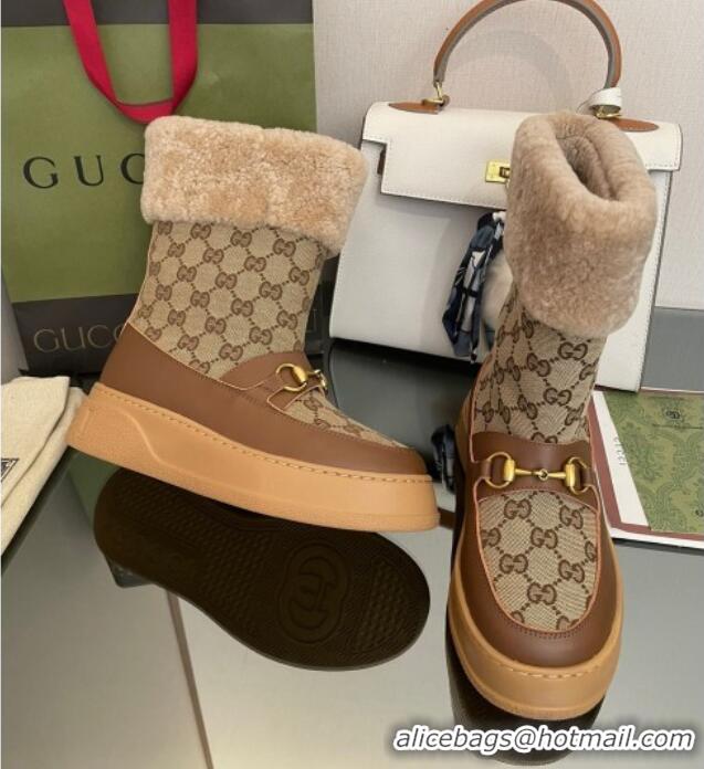 Good Looking Gucci Shearling and GG Canvas Snow Boots Brown/Camel 2022 101023