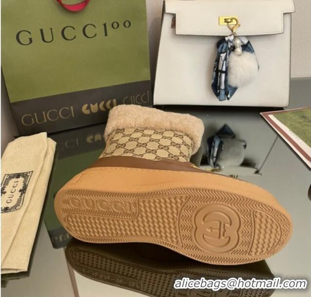 Good Looking Gucci Shearling and GG Canvas Snow Boots Brown/Camel 2022 101023