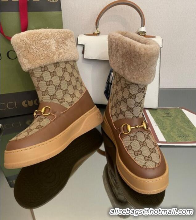 Good Looking Gucci Shearling and GG Canvas Snow Boots Brown/Camel 2022 101023