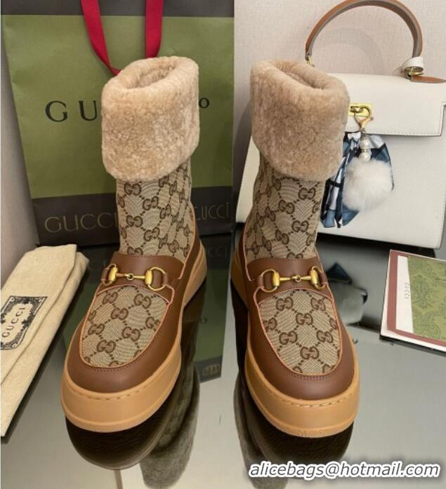 Good Looking Gucci Shearling and GG Canvas Snow Boots Brown/Camel 2022 101023