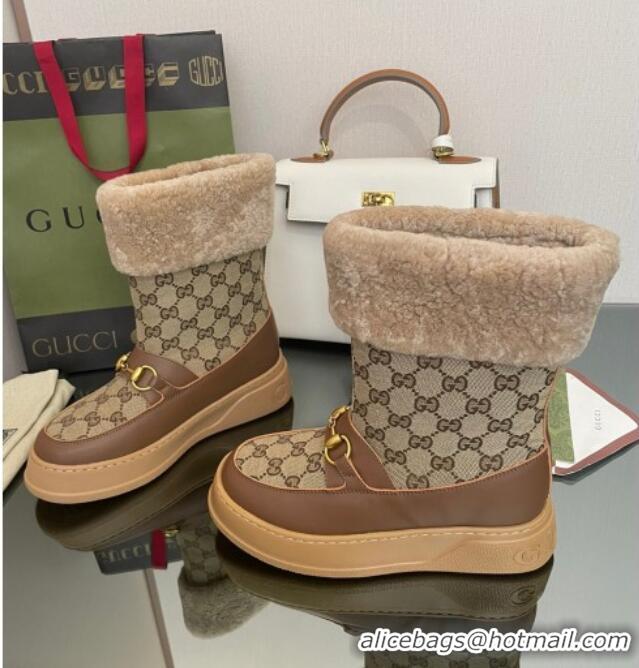 Good Looking Gucci Shearling and GG Canvas Snow Boots Brown/Camel 2022 101023