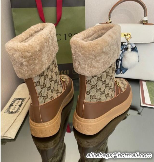 Good Looking Gucci Shearling and GG Canvas Snow Boots Brown/Camel 2022 101023