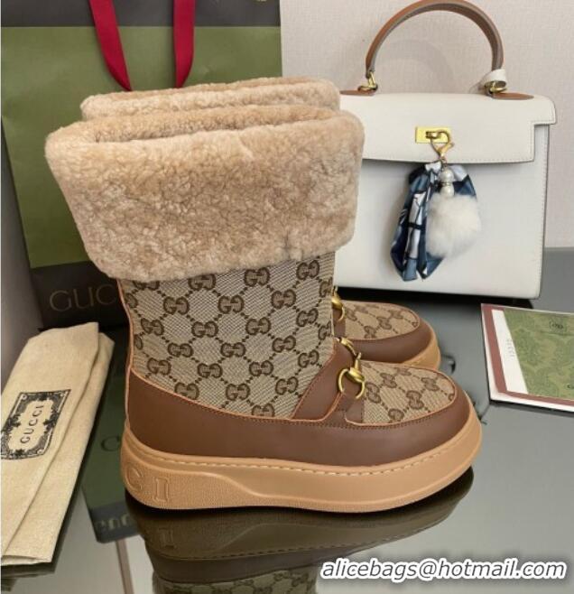 Good Looking Gucci Shearling and GG Canvas Snow Boots Brown/Camel 2022 101023