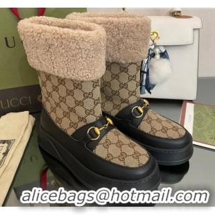 Low Price Gucci Shearling and GG Canvas Snow Boots Brown/Black 101024