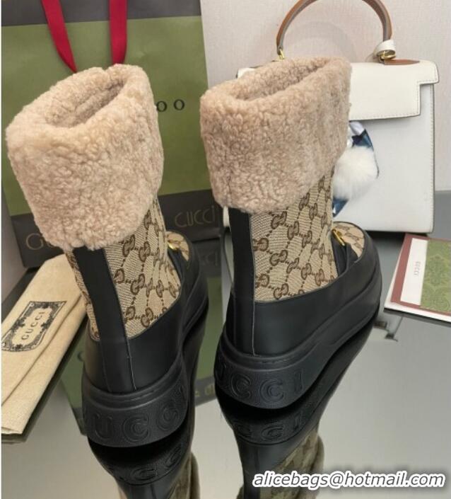 Low Price Gucci Shearling and GG Canvas Snow Boots Brown/Black 101024