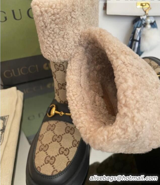 Low Price Gucci Shearling and GG Canvas Snow Boots Brown/Black 101024