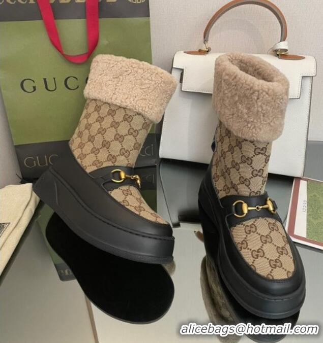 Low Price Gucci Shearling and GG Canvas Snow Boots Brown/Black 101024