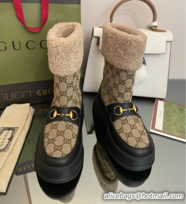 Low Price Gucci Shearling and GG Canvas Snow Boots Brown/Black 101024