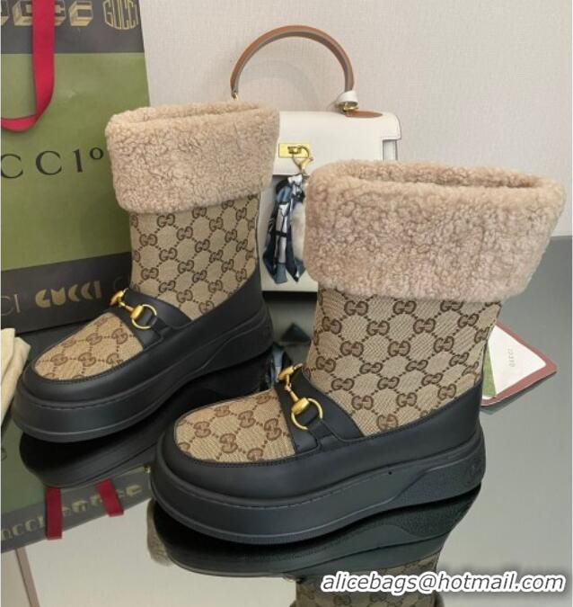 Low Price Gucci Shearling and GG Canvas Snow Boots Brown/Black 101024