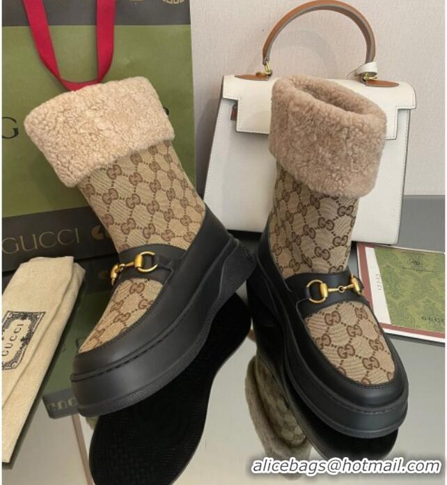 Low Price Gucci Shearling and GG Canvas Snow Boots Brown/Black 101024