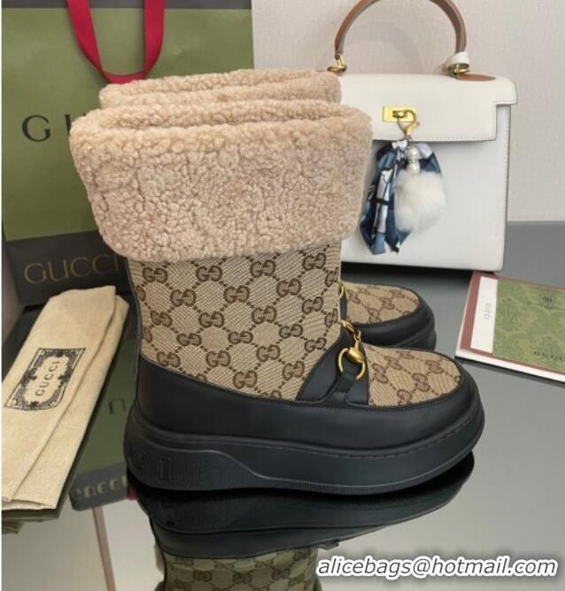 Low Price Gucci Shearling and GG Canvas Snow Boots Brown/Black 101024