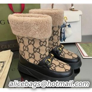 Good Quality Gucci Shearling and GG Wool Snow Boots Brown/Black 101025