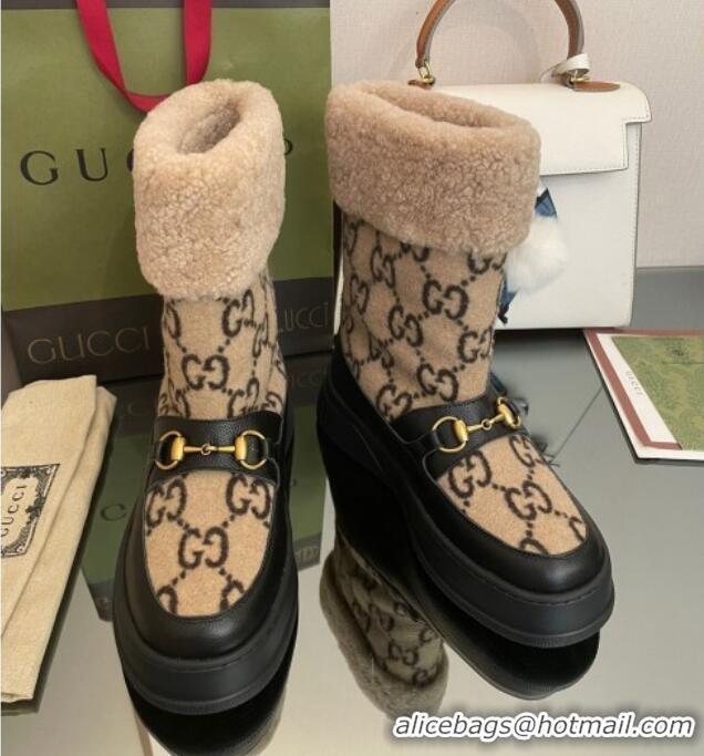 Good Quality Gucci Shearling and GG Wool Snow Boots Brown/Black 101025