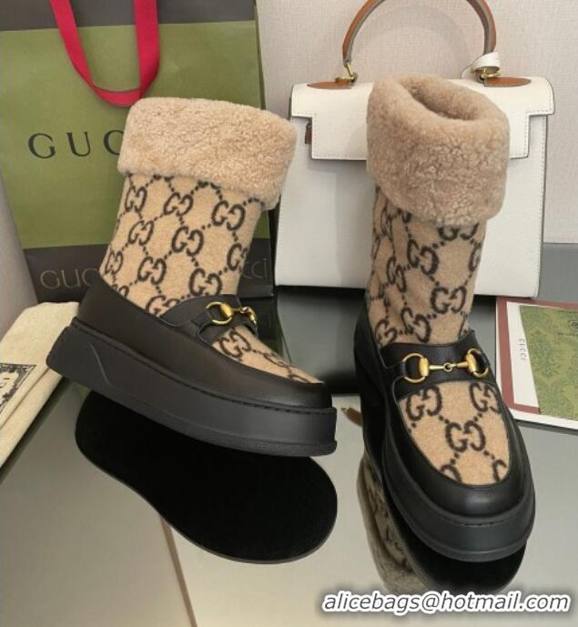 Good Quality Gucci Shearling and GG Wool Snow Boots Brown/Black 101025