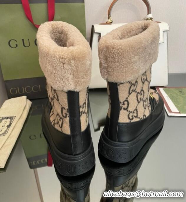 Good Quality Gucci Shearling and GG Wool Snow Boots Brown/Black 101025