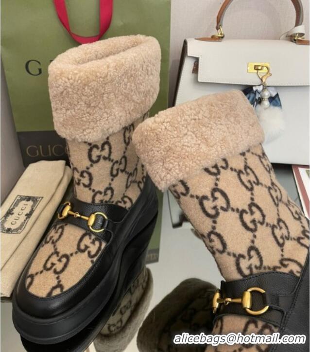 Good Quality Gucci Shearling and GG Wool Snow Boots Brown/Black 101025