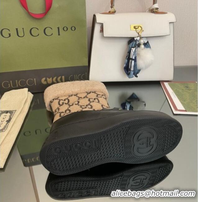 Good Quality Gucci Shearling and GG Wool Snow Boots Brown/Black 101025