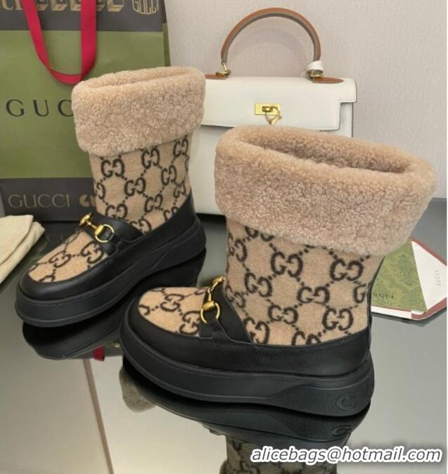 Good Quality Gucci Shearling and GG Wool Snow Boots Brown/Black 101025