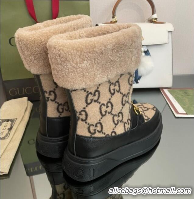 Good Quality Gucci Shearling and GG Wool Snow Boots Brown/Black 101025