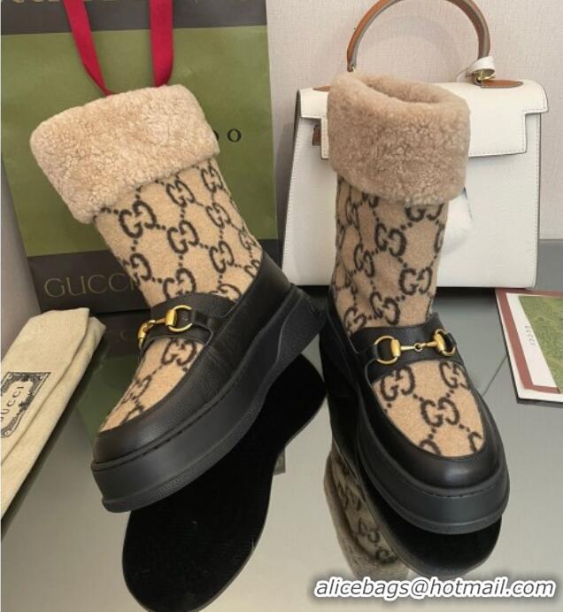 Good Quality Gucci Shearling and GG Wool Snow Boots Brown/Black 101025