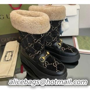 Discount Gucci Shearling and GG Velvet Snow Boots Black 101026