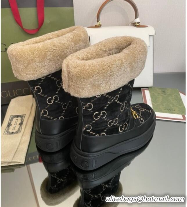 Discount Gucci Shearling and GG Velvet Snow Boots Black 101026