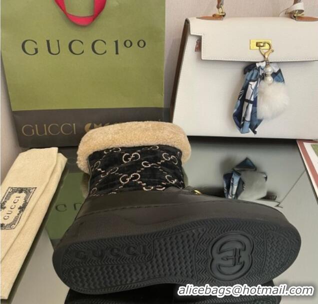 Discount Gucci Shearling and GG Velvet Snow Boots Black 101026