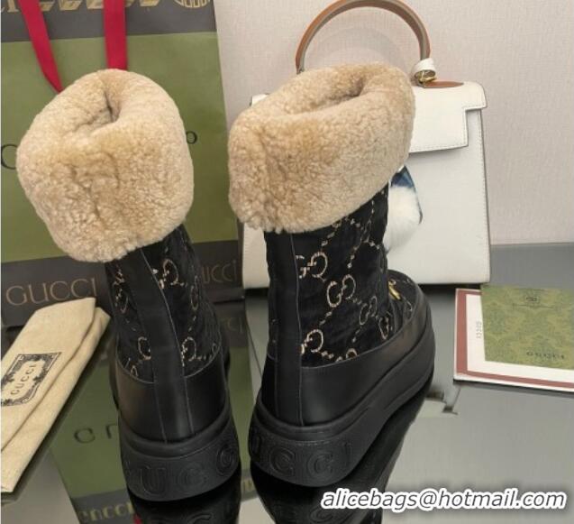 Discount Gucci Shearling and GG Velvet Snow Boots Black 101026