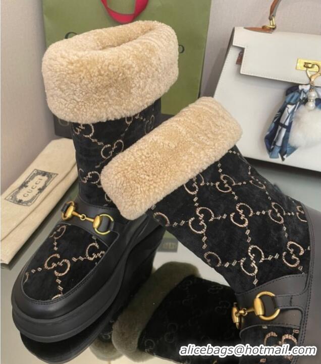 Discount Gucci Shearling and GG Velvet Snow Boots Black 101026