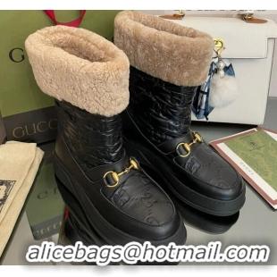 Discount Gucci Shearling and GG Leather Snow Boots Black 101027