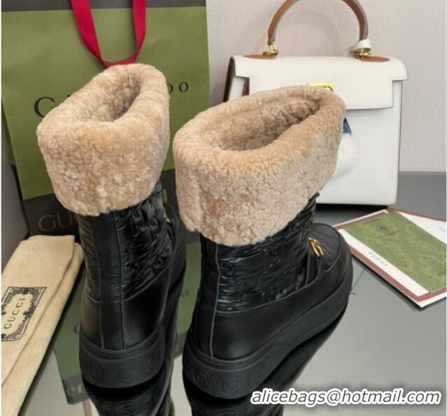 Discount Gucci Shearling and GG Leather Snow Boots Black 101027