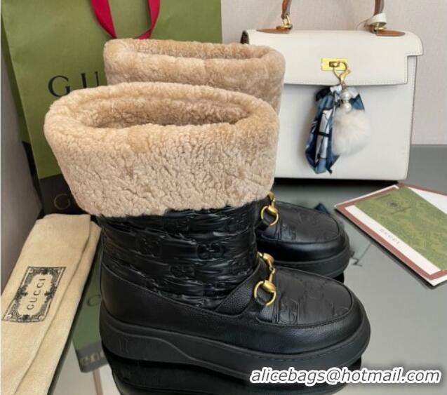 Discount Gucci Shearling and GG Leather Snow Boots Black 101027