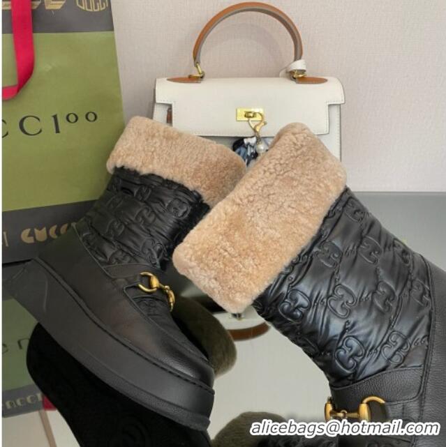 Discount Gucci Shearling and GG Leather Snow Boots Black 101027