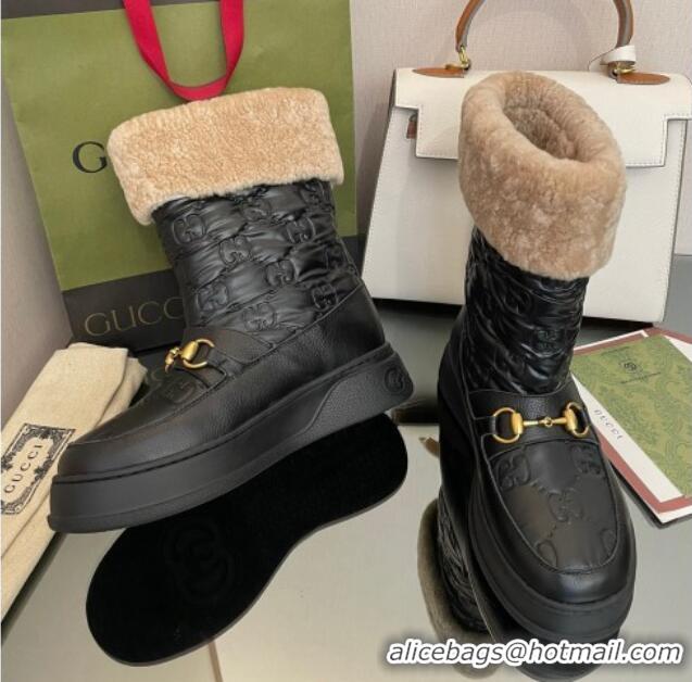 Discount Gucci Shearling and GG Leather Snow Boots Black 101027