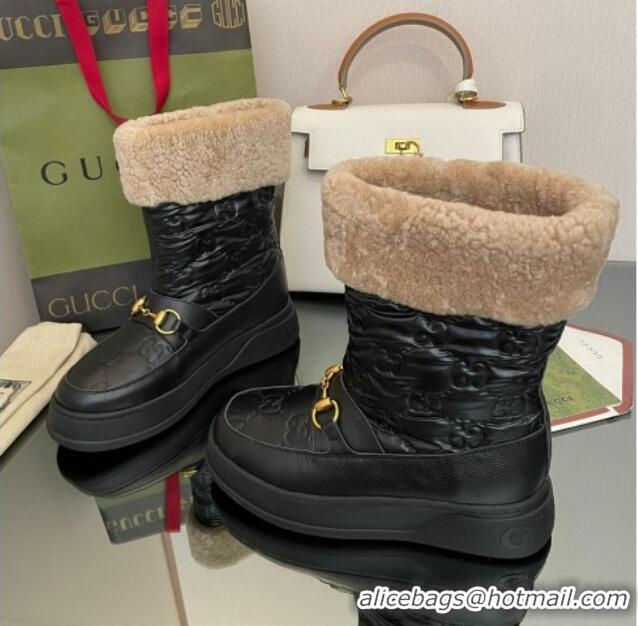 Discount Gucci Shearling and GG Leather Snow Boots Black 101027