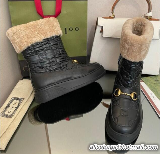 Discount Gucci Shearling and GG Leather Snow Boots Black 101027