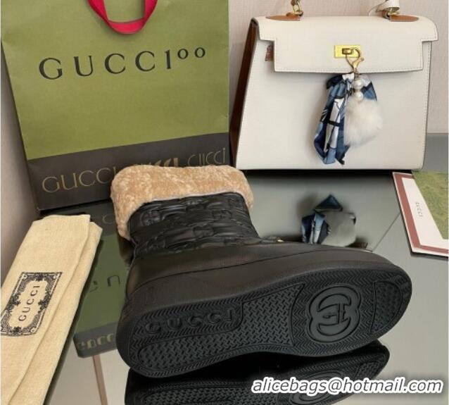 Discount Gucci Shearling and GG Leather Snow Boots Black 101027