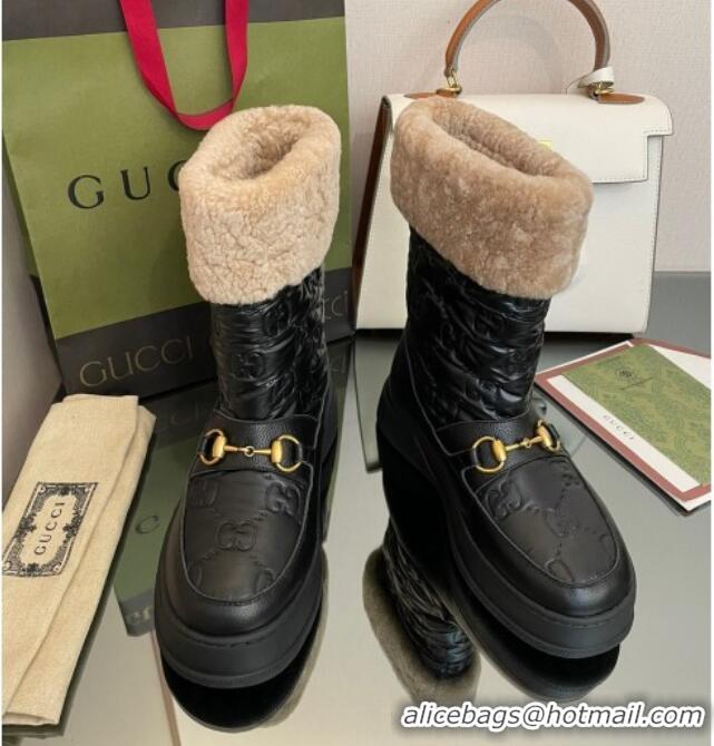 Discount Gucci Shearling and GG Leather Snow Boots Black 101027