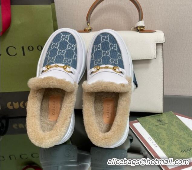 Purchase Gucci GG Canvas and Leather Loafers with Shearling Lining White/Blue 101028