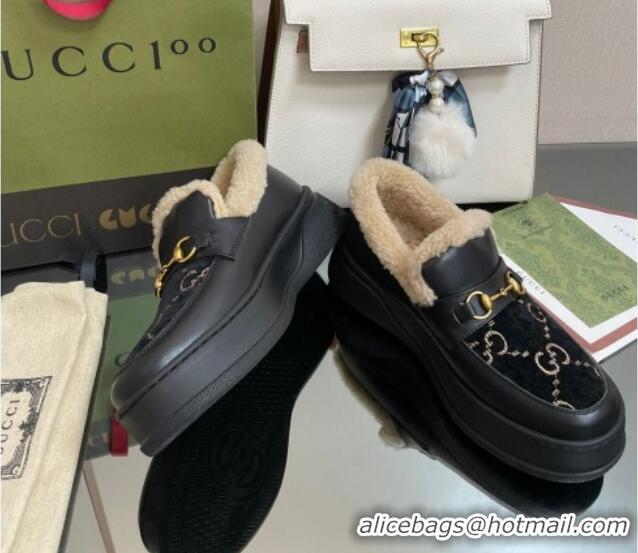 Low Cost Gucci GG Velvet and Leather Loafers with Shearling Lining Black 101029