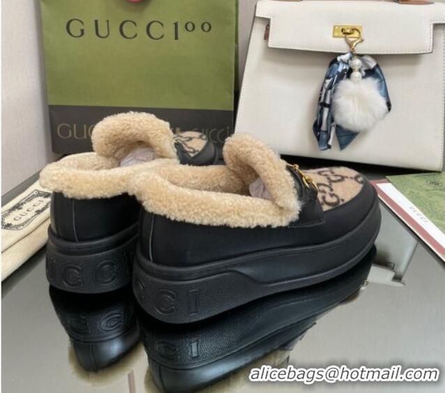 Charming Gucci GG Wool and Leather Loafers with Shearling Lining Brown/Black 101030