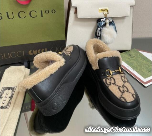 Charming Gucci GG Wool and Leather Loafers with Shearling Lining Brown/Black 101030